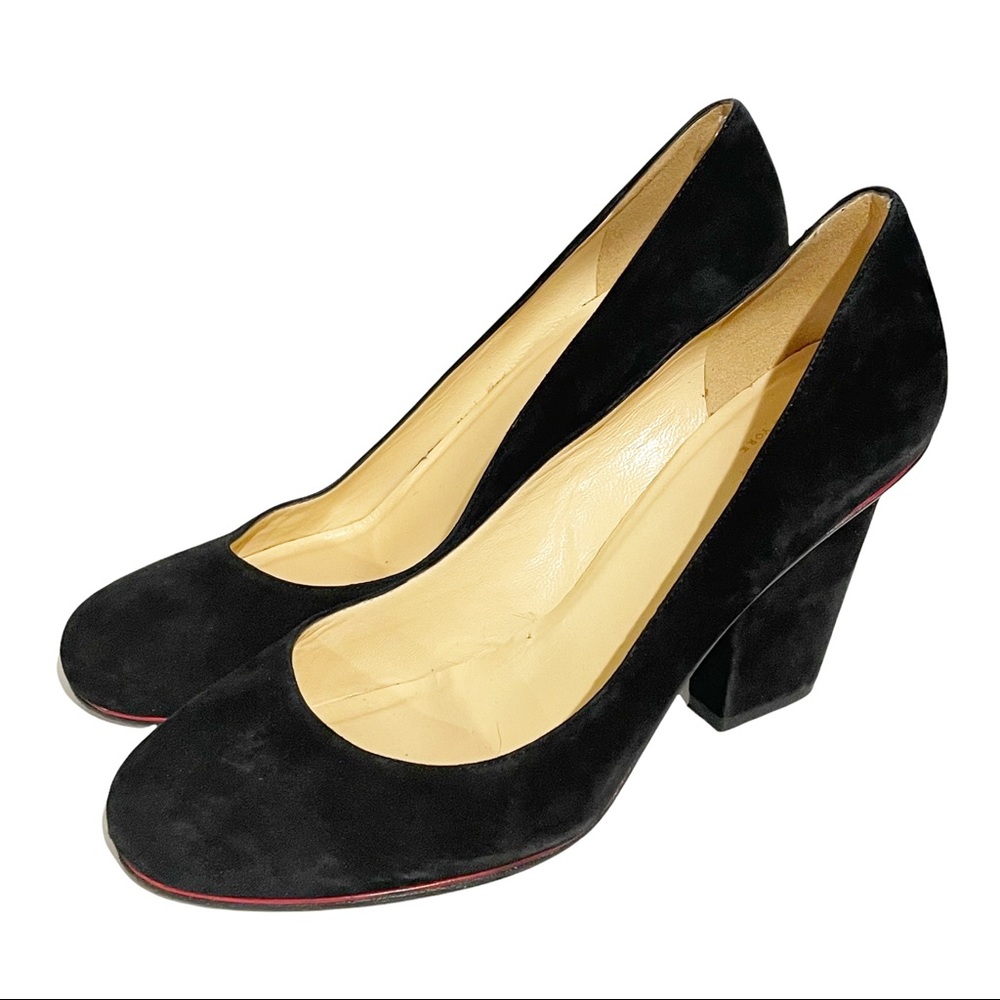 Kate Spade Size 10B Black Suede Leather Round Toe Square Heel Shoes‎